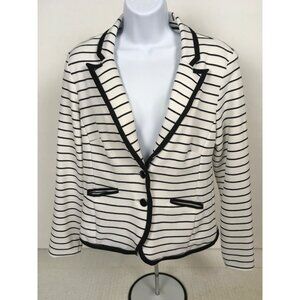 Convington Blazer Jacket Women Size M White with Black Stripes Pockets 2 Buttons